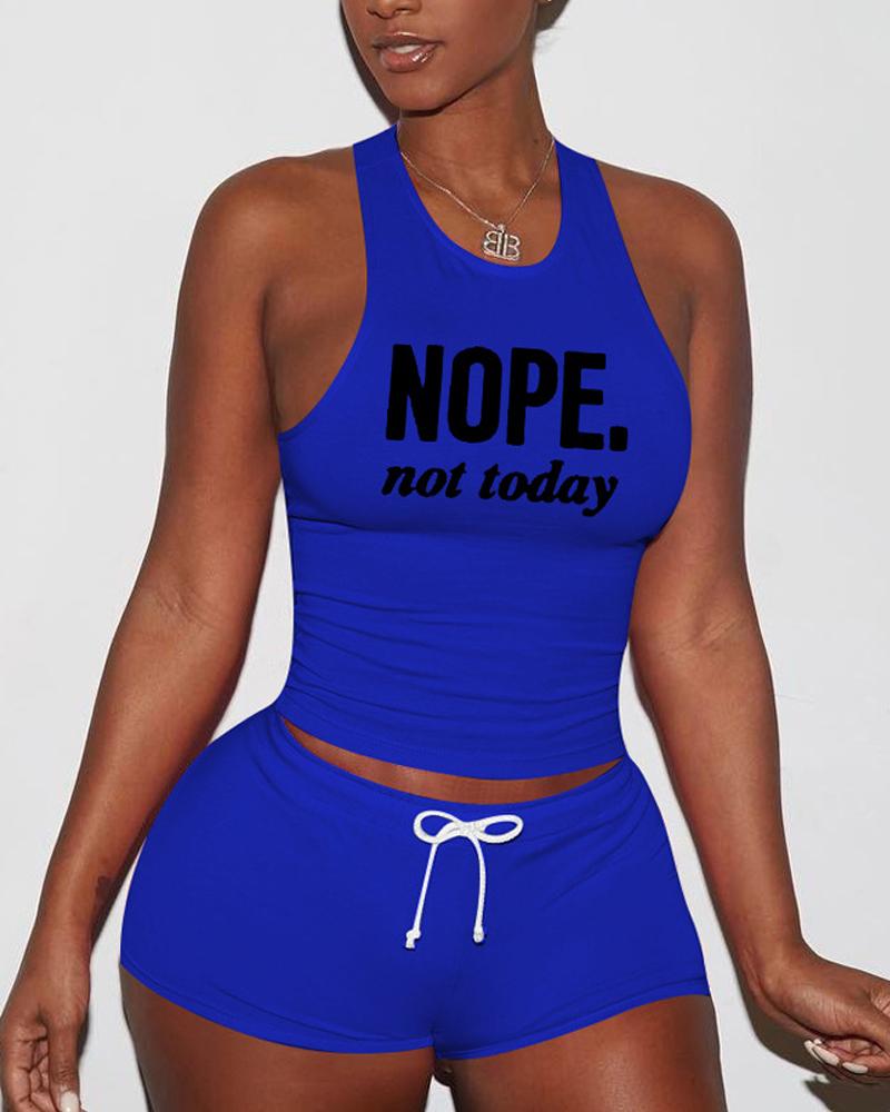

Letter Print Drawstring Active Set, Blue