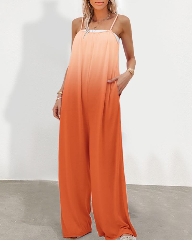 

Ombre Pocket Design Spaghetti Strap Wide Leg Jumpsuit, Orange