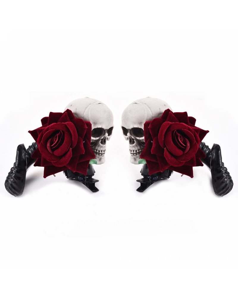 

Steampunk Devil Horns Cosplay Sleep Style Gothic Hair Clips Lolita Headwear Accessories, Red