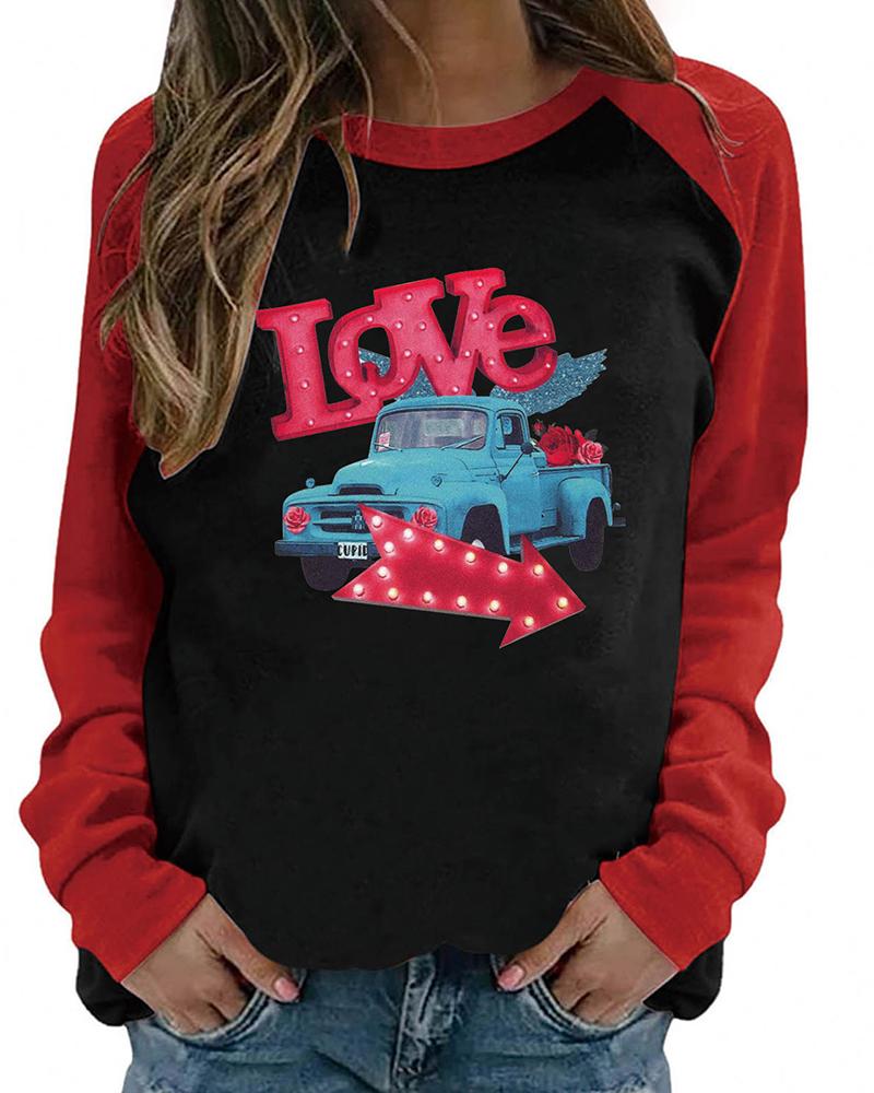 

Valentine' Day Graphic Letter Print Colorblock Top, Style5