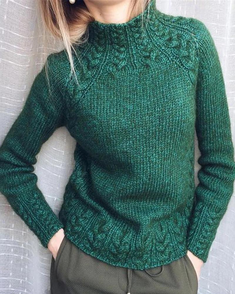 

Braided Long Sleeve Sweater, Green
