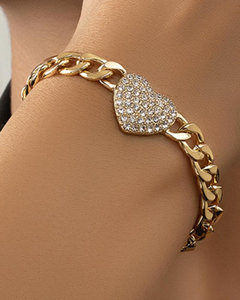 

1pc Rhinestone Heart Pattern Chain Bracelet, Gold