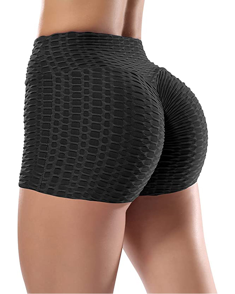 

High Waist Scrunch Butt Lift Textured Active Shorts, Black