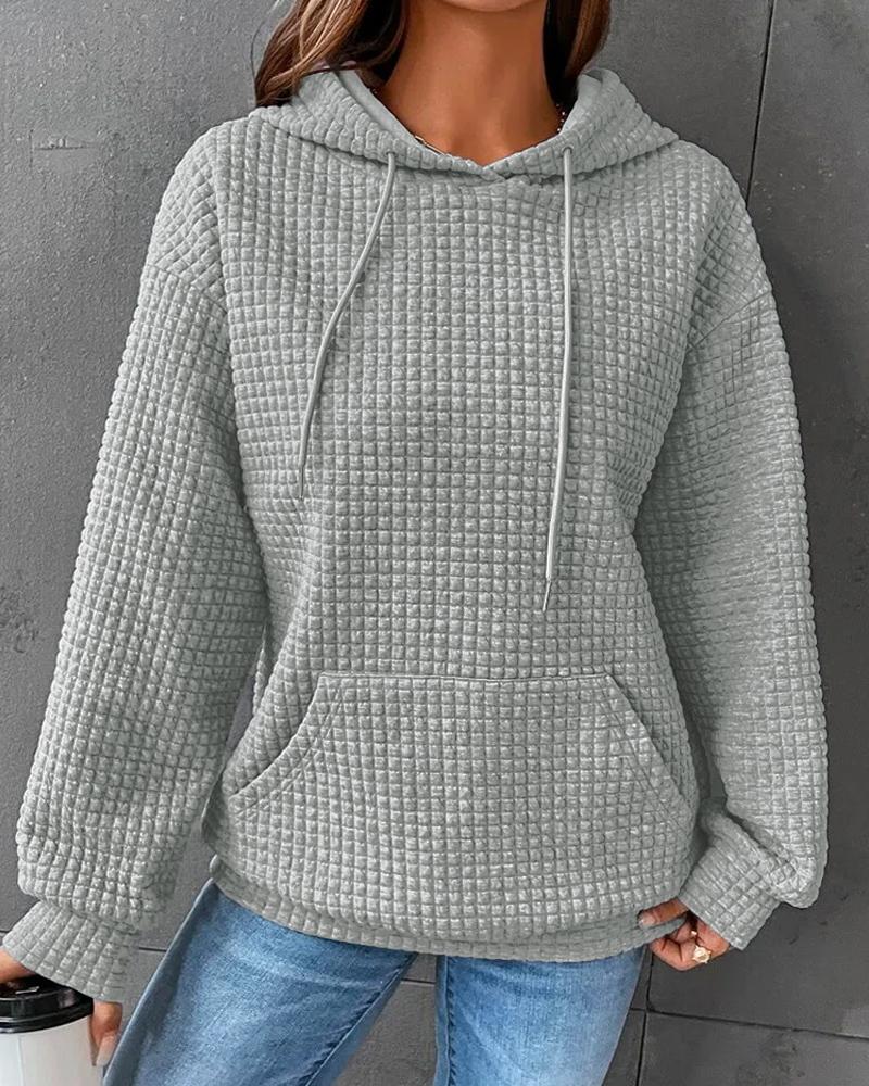 

Pocket Design Textured Hooded Sweatshirt, Gray