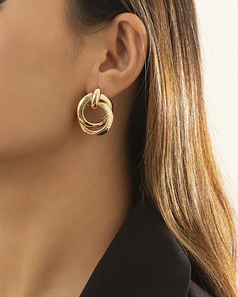 

1pair Cross Round Shaped Hoop Earrings, Gold