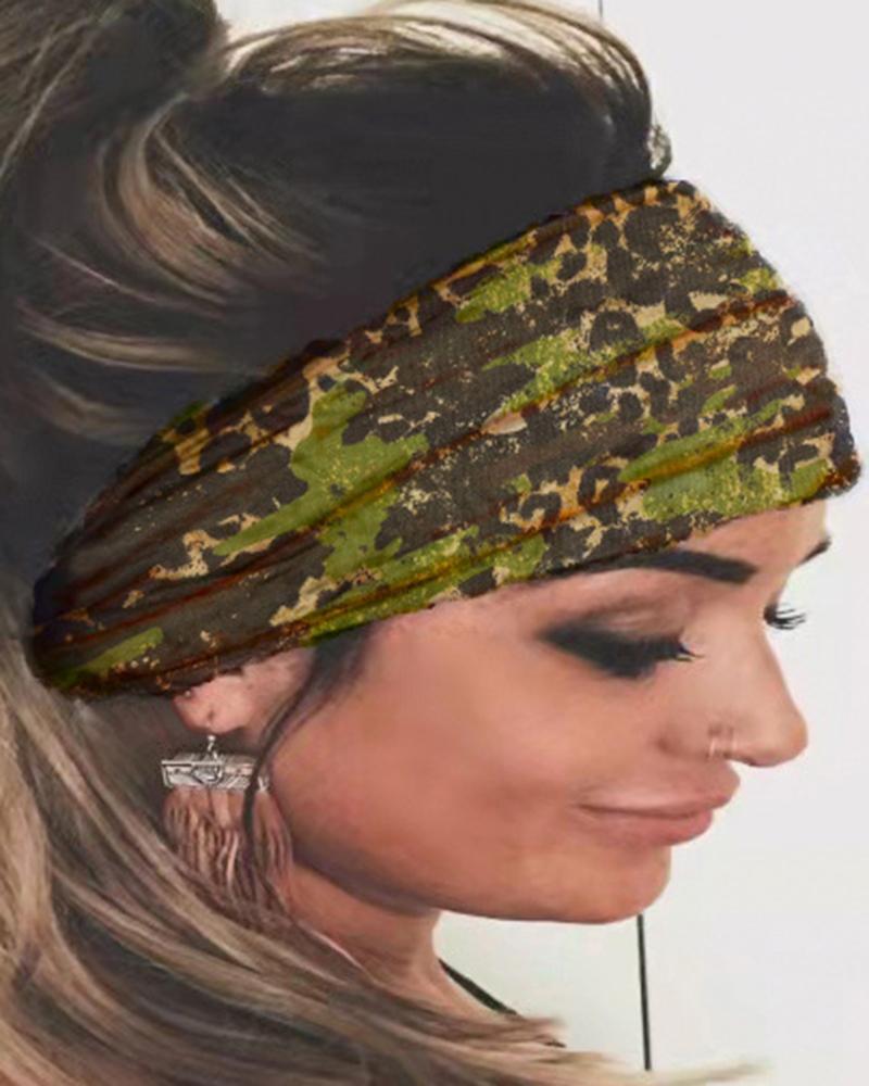 

1pc Vintage Leopard Print Wide Yoga Sports Headband, Green