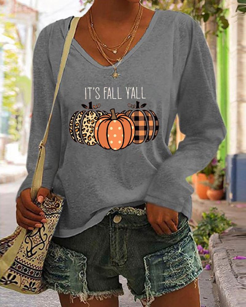 

Halloween Pumpkin Print Long Sleeve Top, Gray
