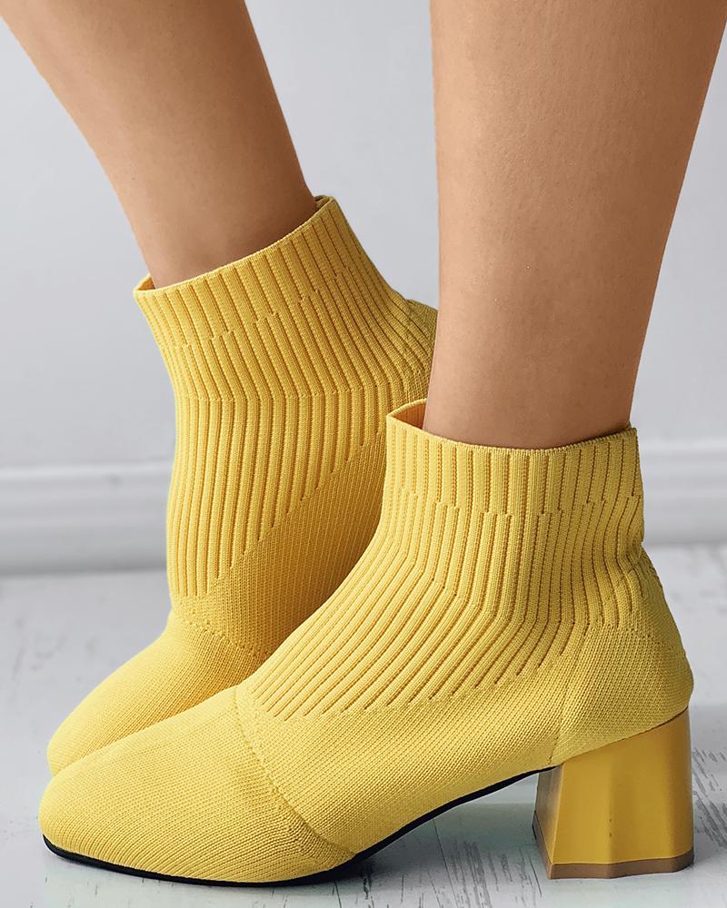 

Knit Square Toe Chunky Socks Boots, Yellow