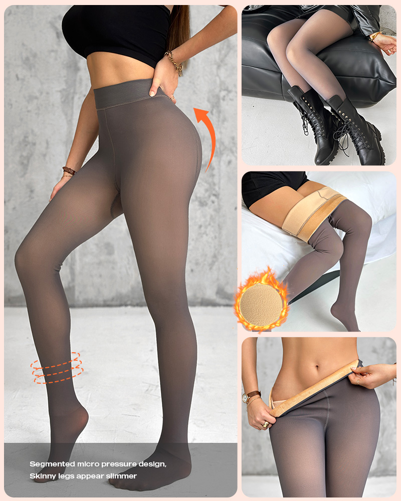 

2-Piece 300g Fleece Lined Transparent Tight Thick High Waist Elasticity Thermal Pantyhose Warm Leggings, Style4