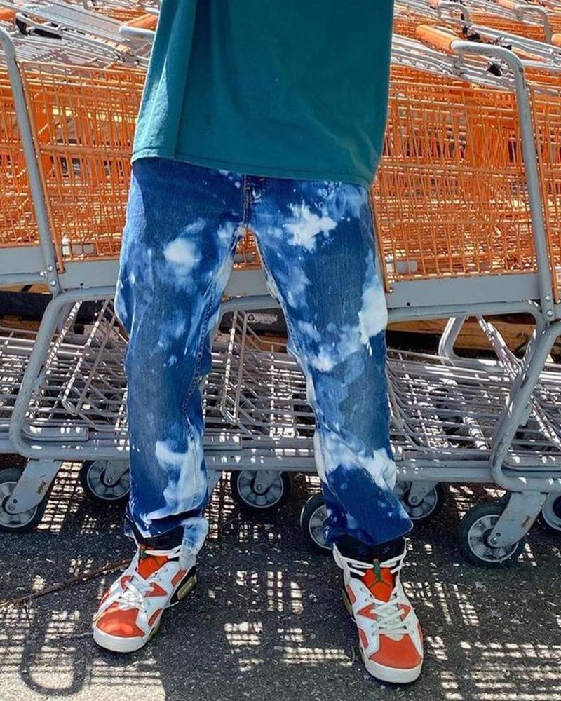 

Tie Dye Loose Straight Leg Wide Leg Pants, Blue