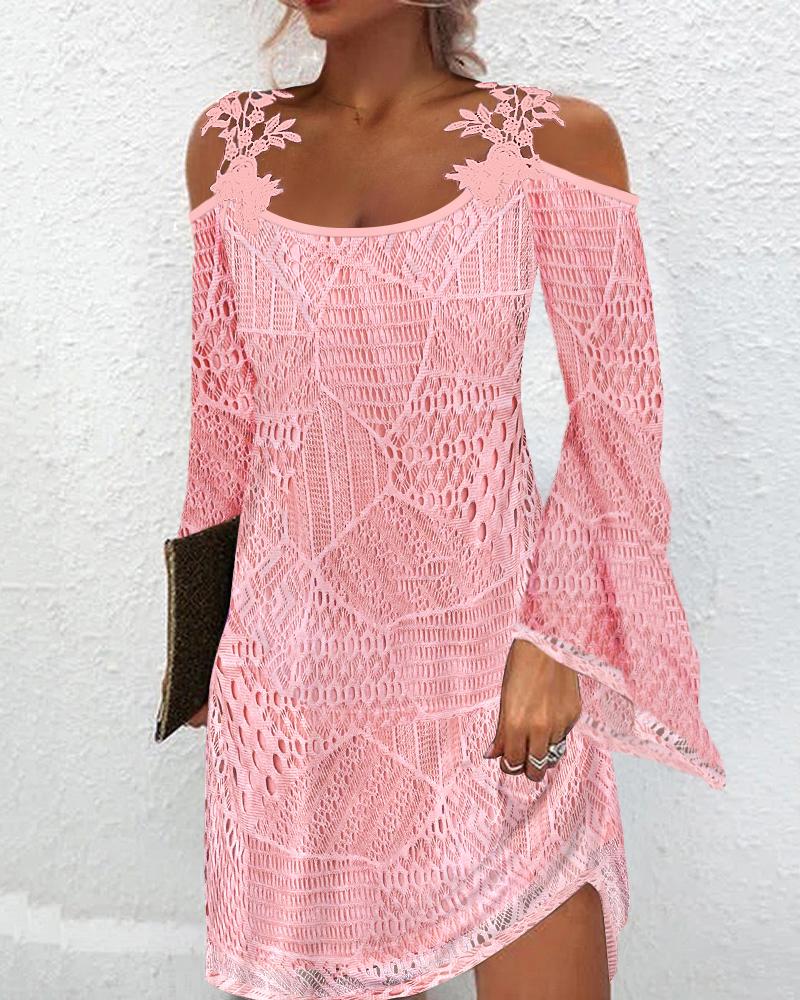 

Cold Shoulder Bell Sleeve Casual Dress, Pink