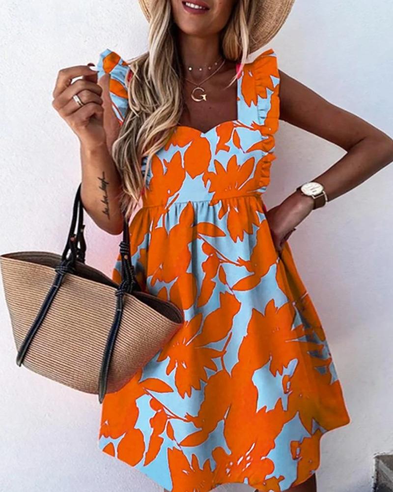 

Flutter Sleeve Floral Print Dress, Orange