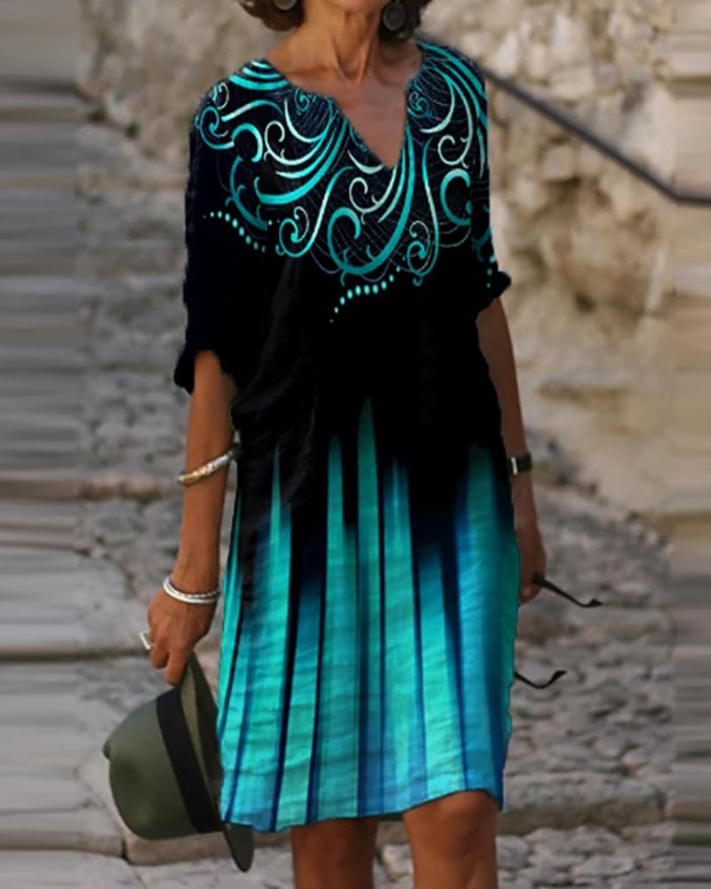

Colorblock Half Sleeve Casual Dress Shift Dress Knee Length Dress, Blue