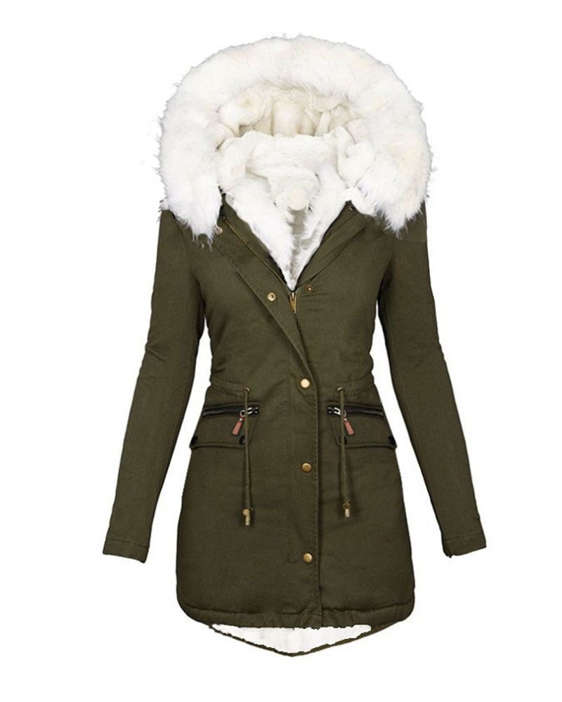 

Women' Parka Casual Winter Long Coat Zipper Pocket Design Drawstring Lined Hooded Fit Warm Jacket, Army green