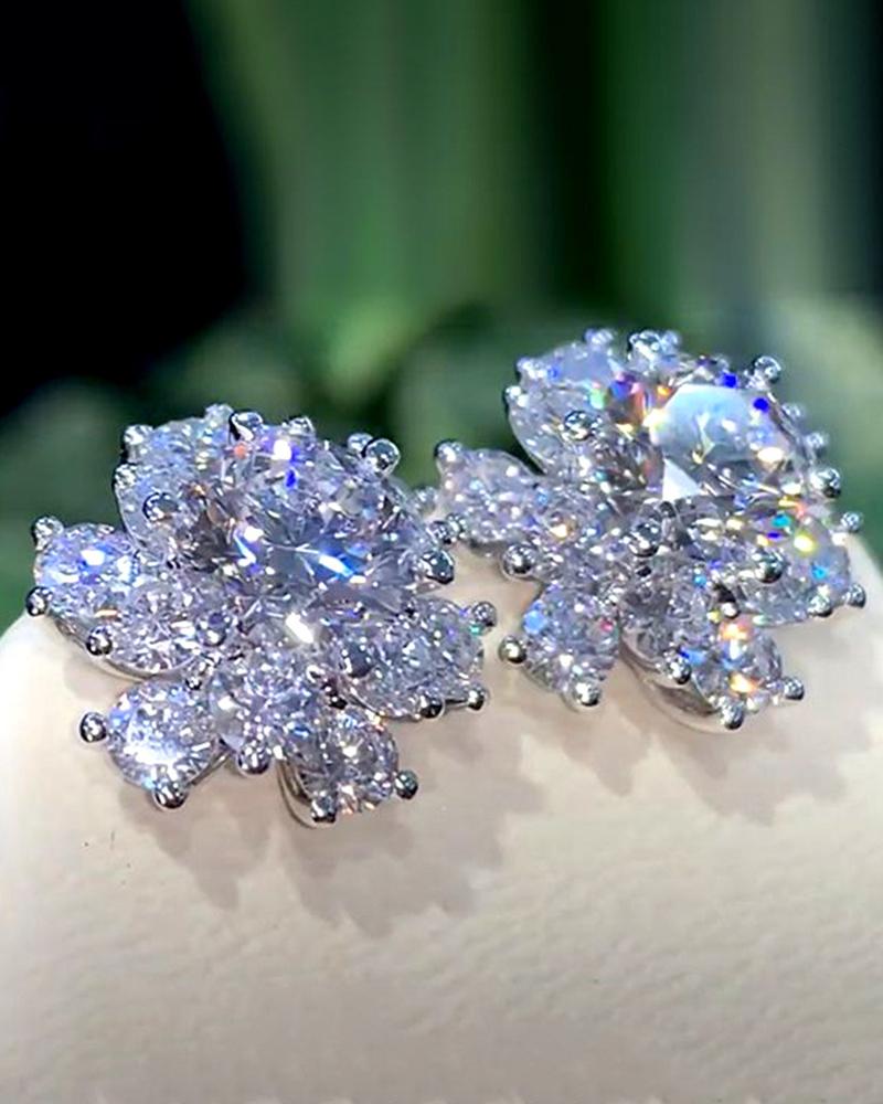 

1Pair Zircon Floral Shaped Earrings, Silver