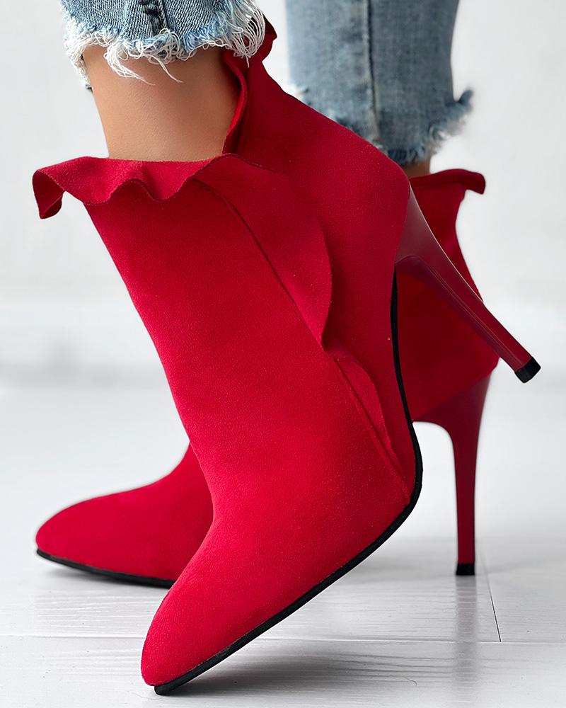 

Pointed Toe Zipper Design Thin Heeled Boots, Red