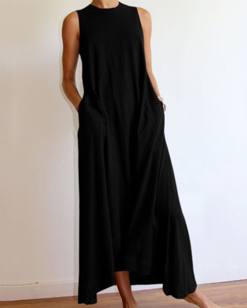 

Sleeveless Pocket Detail Casual Tank Dress, Black