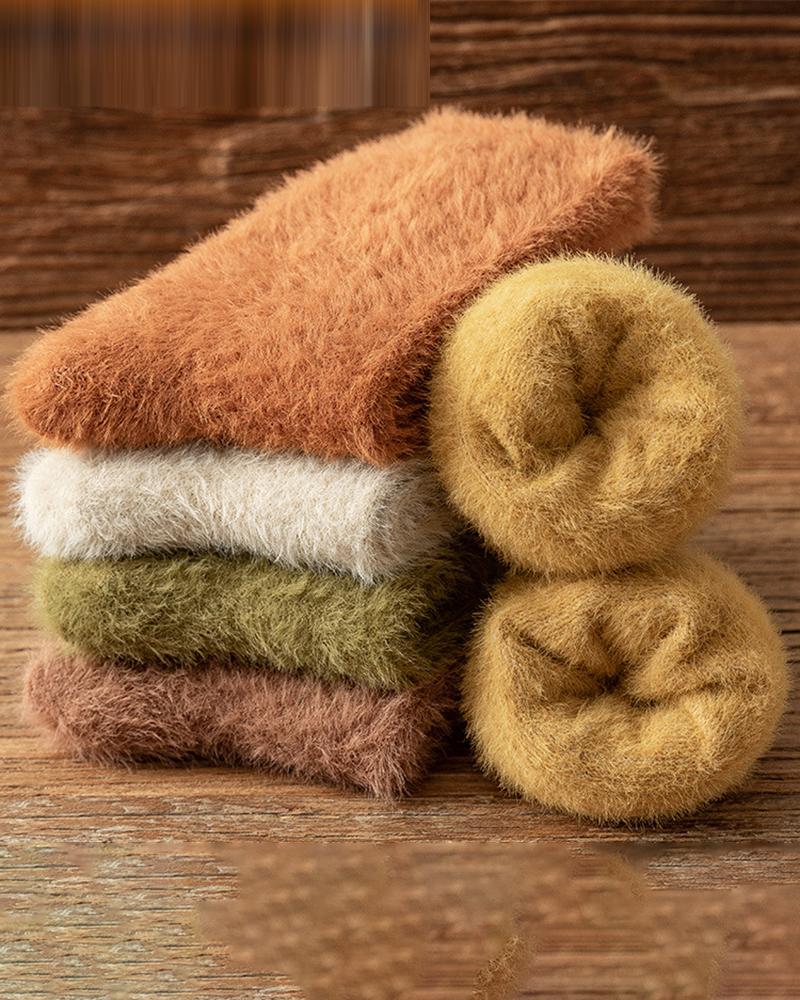 

1Pair Lined Pastel Fuzzy Thermal Socks, Khaki