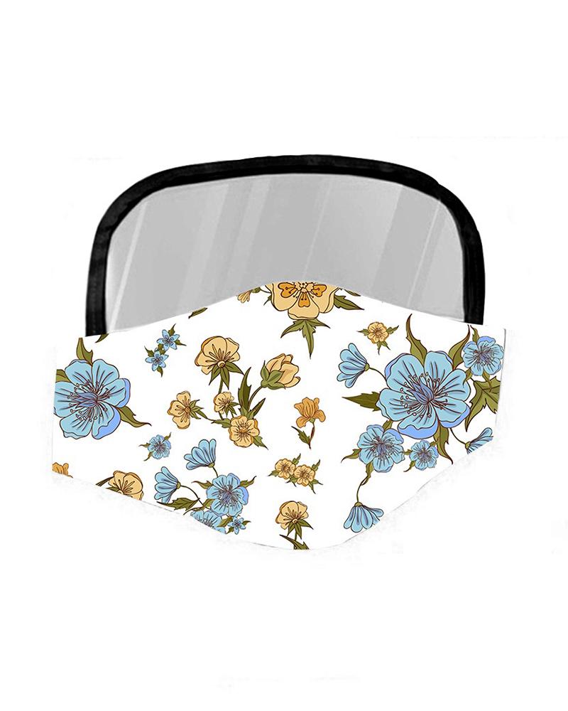 

Floral Print Breathable Mouth Mask With Eyes Shield, Light blue