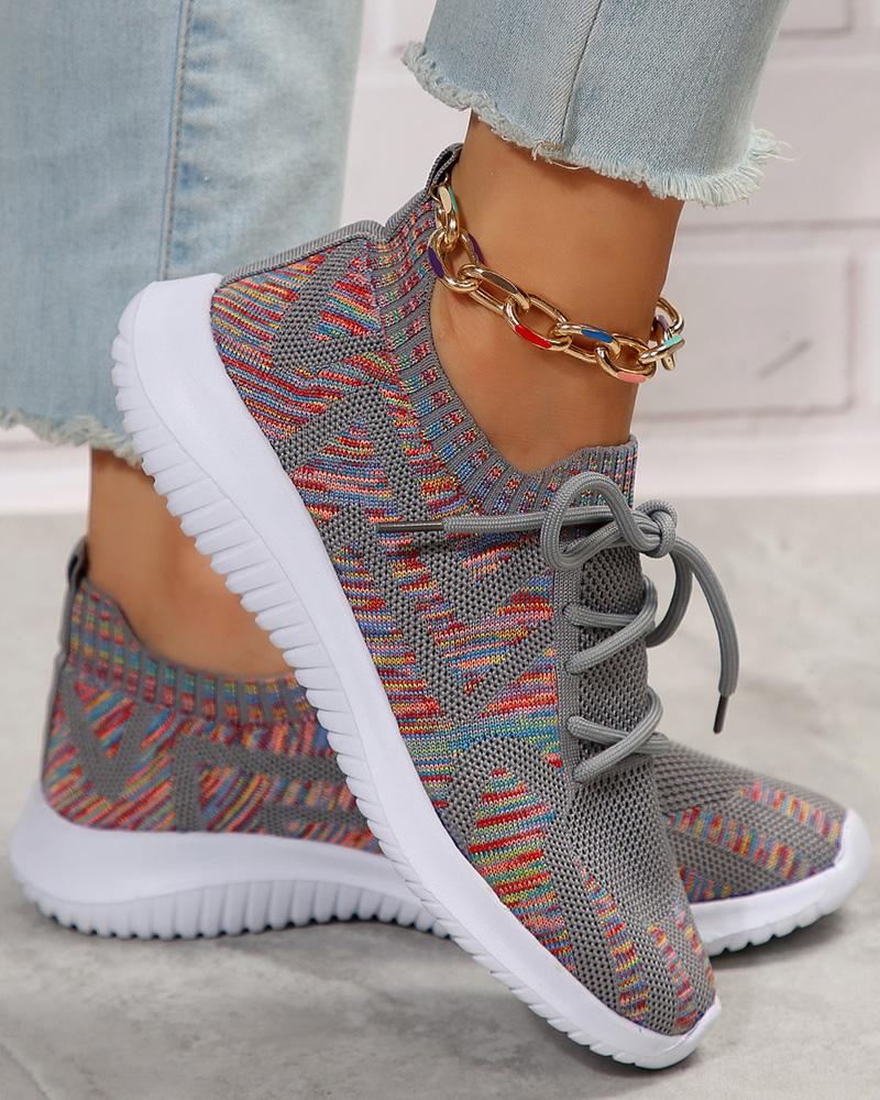 

Spider Pattern Breathable Knit Sneakers, Gray