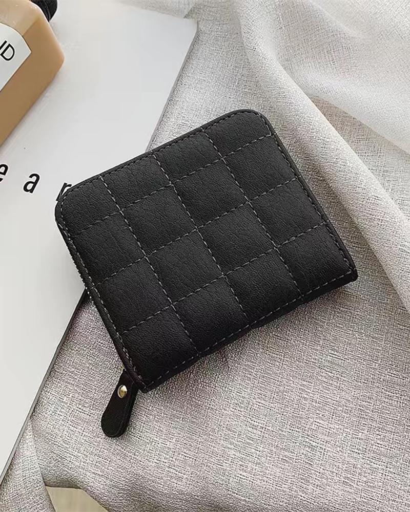 

Quilted Zipper Design Coin Purse, Black