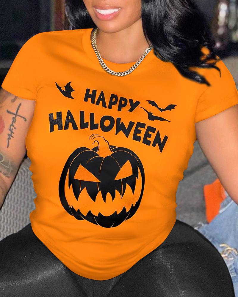 

Plus Size Halloween Pumpkin Print Casual T-shirt, Orange