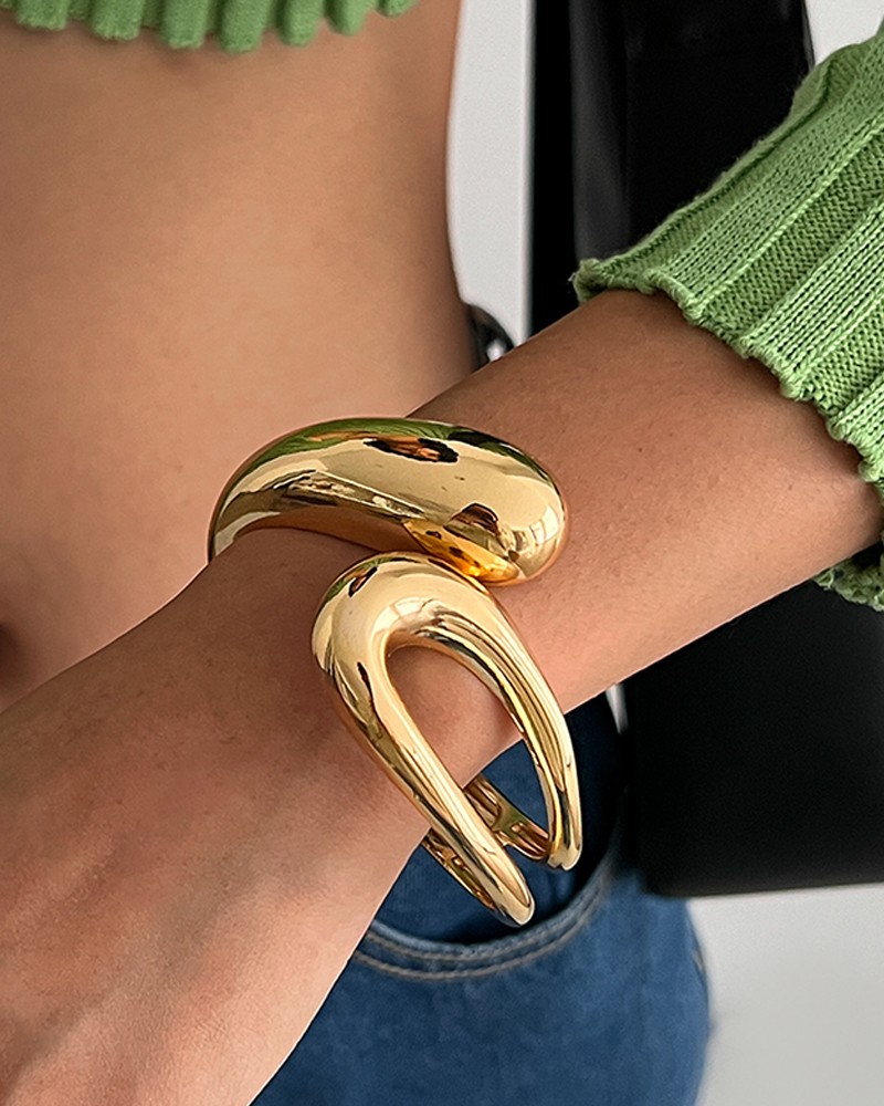 Chunky Teardrop Bangle Bracelets For Women - Adjustable Open Cuff, Glossy Waterdrop Design, Gold Or Silver Statement Jewelry