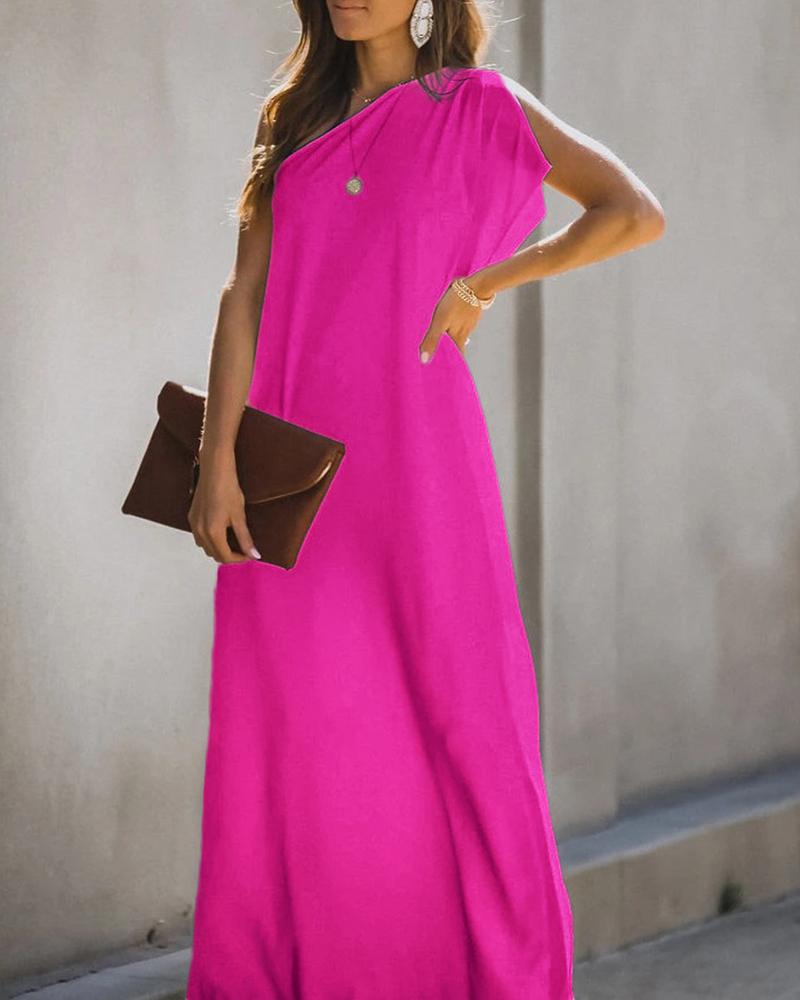 

One Shoulder Slit MaxiDress, Hot pink
