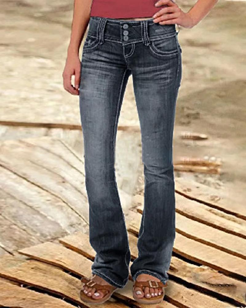

Washed Low Waist Bootcut Jeans, Black