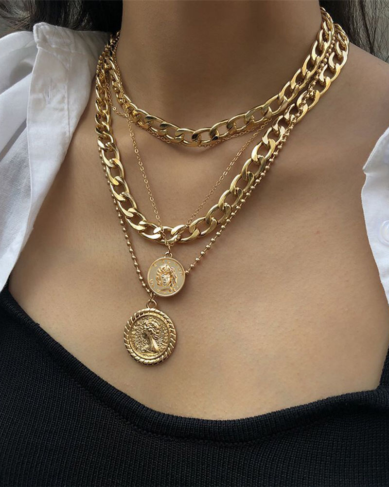 

Coin Pendant Chain Layered Necklace, Gold