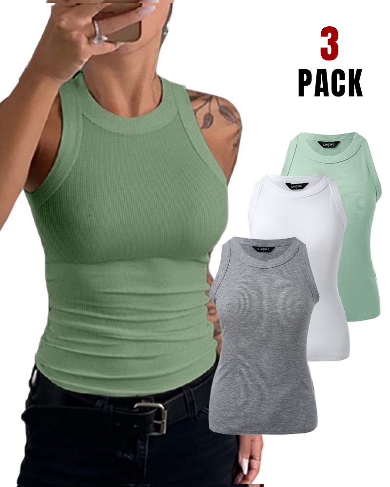 

3-Pack Round Neck Knit Thick Strap Racerback Tank Tops, Style9