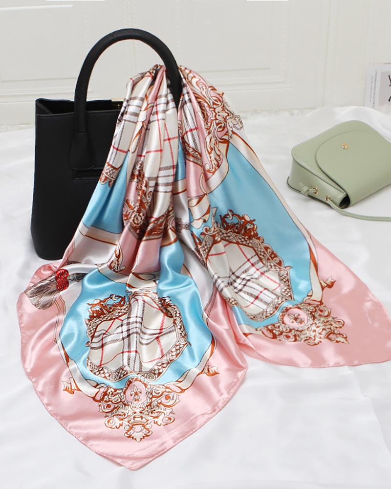 

Graphic Print Vintage Satin Square Silk Scarf, Pink