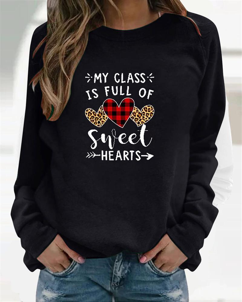 

Letter And Heart Long Sleeve Blouse, Black