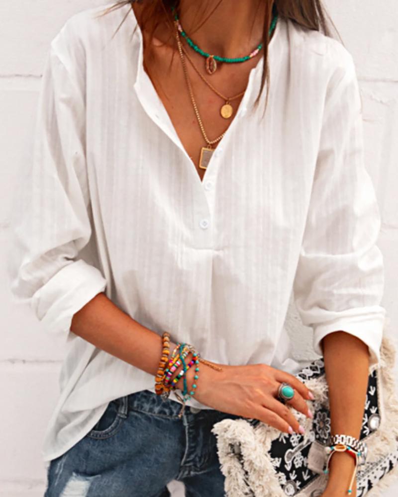 

Button Design Long Sleeve Casual Top, White