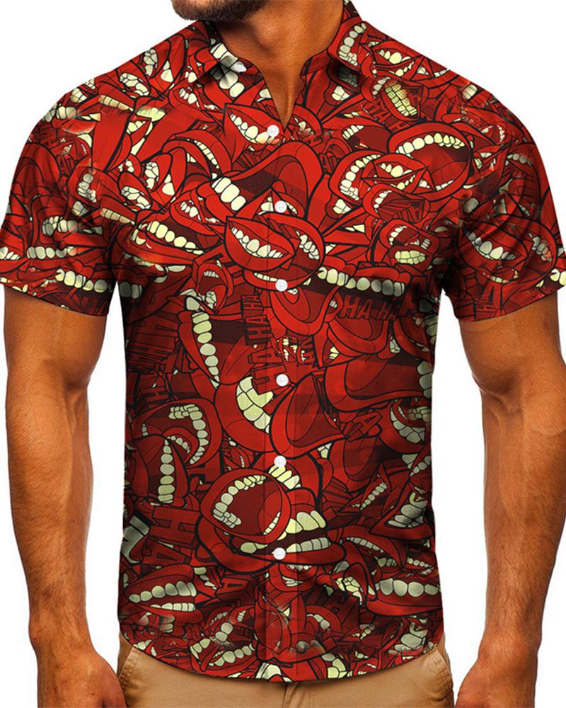 

3D Mouth Print Short Sleeve T-shirt, Multicolor