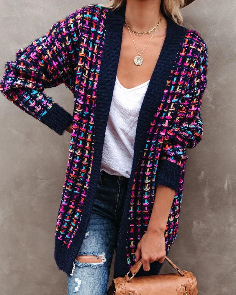 

Colorblock Long Sleeve Knit Cardigan, Purple