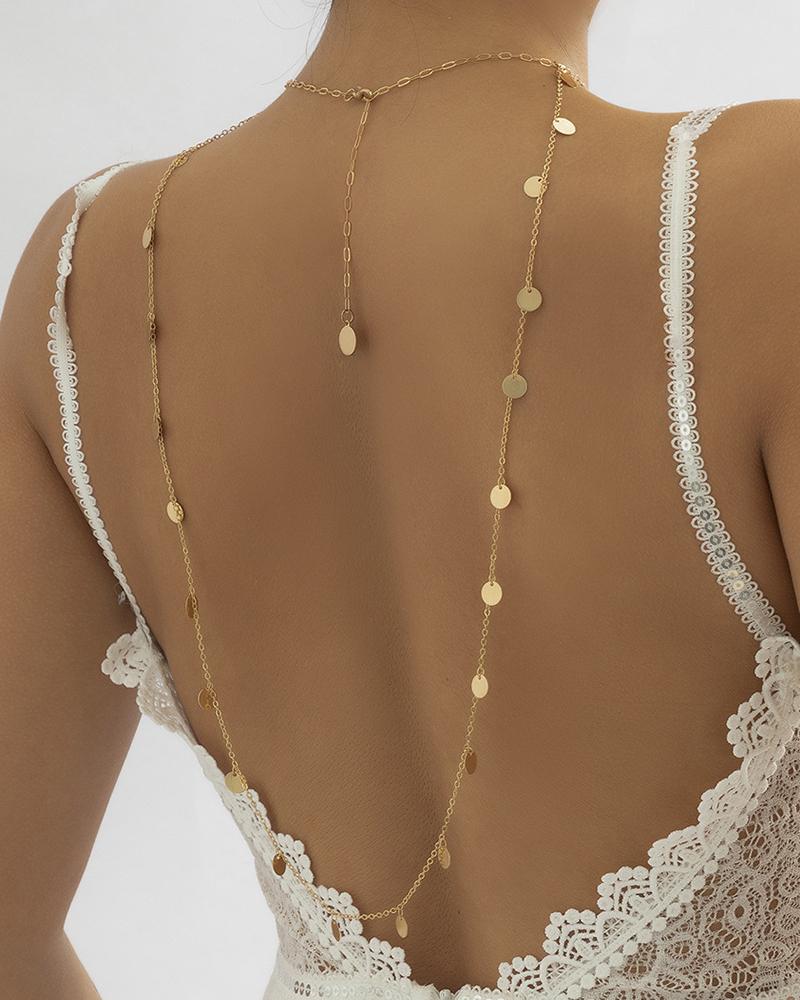 

1pc Disc Tassel Back Beach Bridal Body Chain, Gold