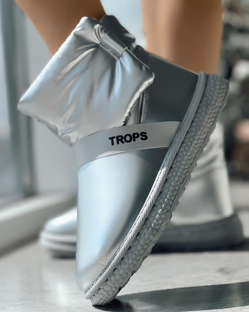 

Letter Pattern Lined Snow Boots, Silver