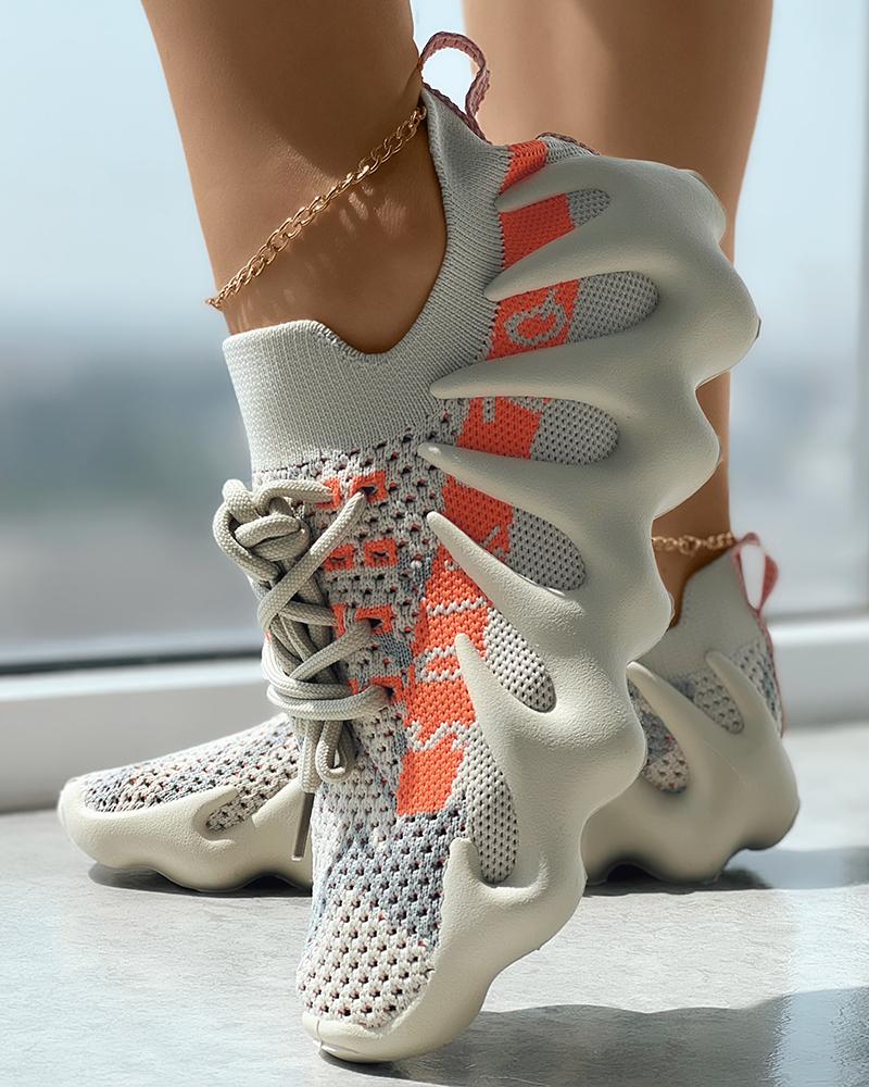 

Lace-up Breathable Octopus Sneakers, Beige