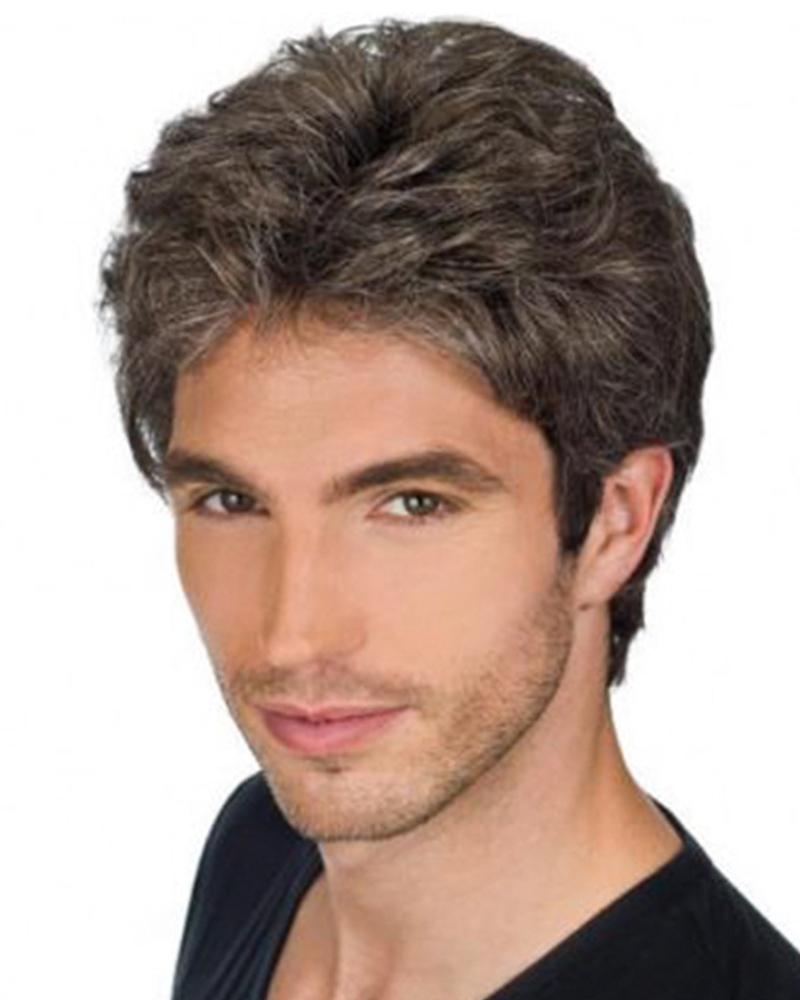 

Mens Short Gray Curly Wig Replacement Synthetic Costume Halloween Hair Wigs For Male Boy, Black