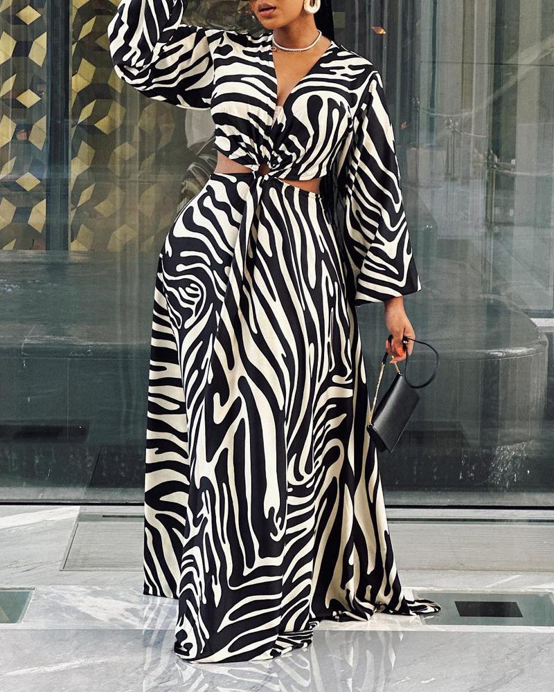 

Zebra Stripe Print Cutout Maxi Dress, Black