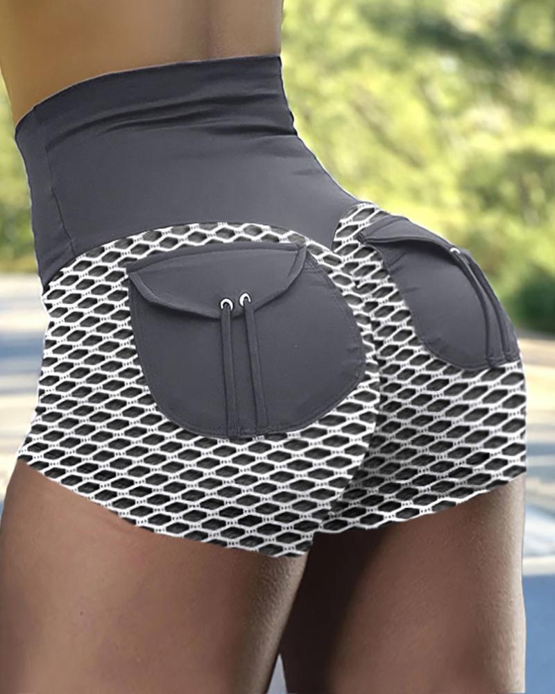 

Honeycomb Pocket Design High Waist Seamless Butt Lifting Yoga Shorts, Dark grey