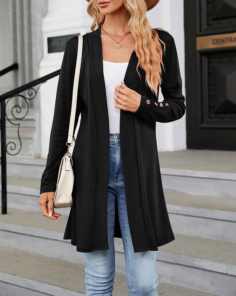 

Open Front Buttoned Longline Knit Cardigan, Black