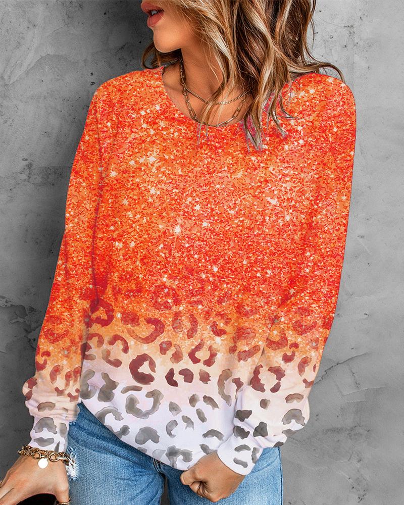 

Ombre Cheetah Print Long Sleeve Top, Orange