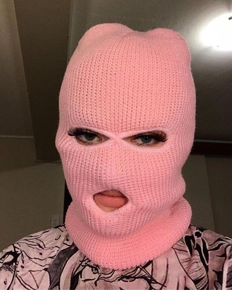 

3 Hole Warm Full Face Cap Knit Facekini, Pink