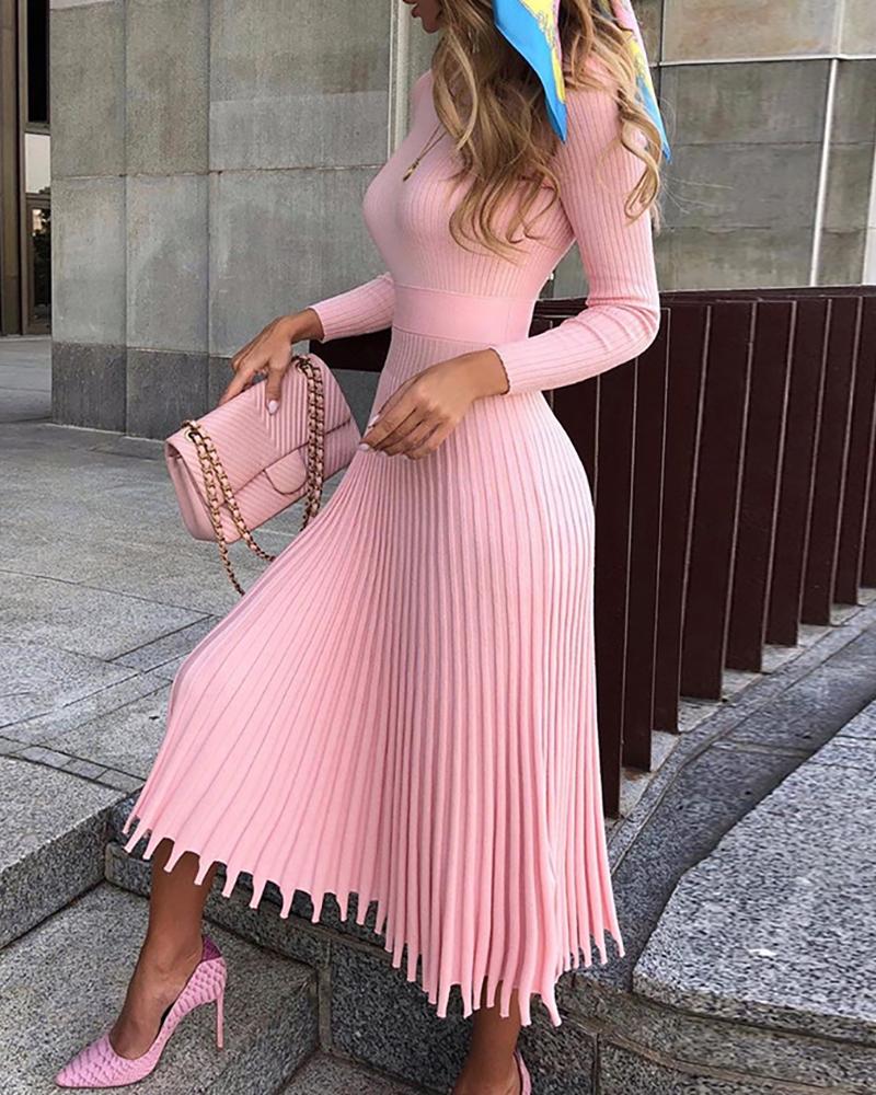 

Long Sleeve Knit Ruched Long Sleeve Dress, Pink