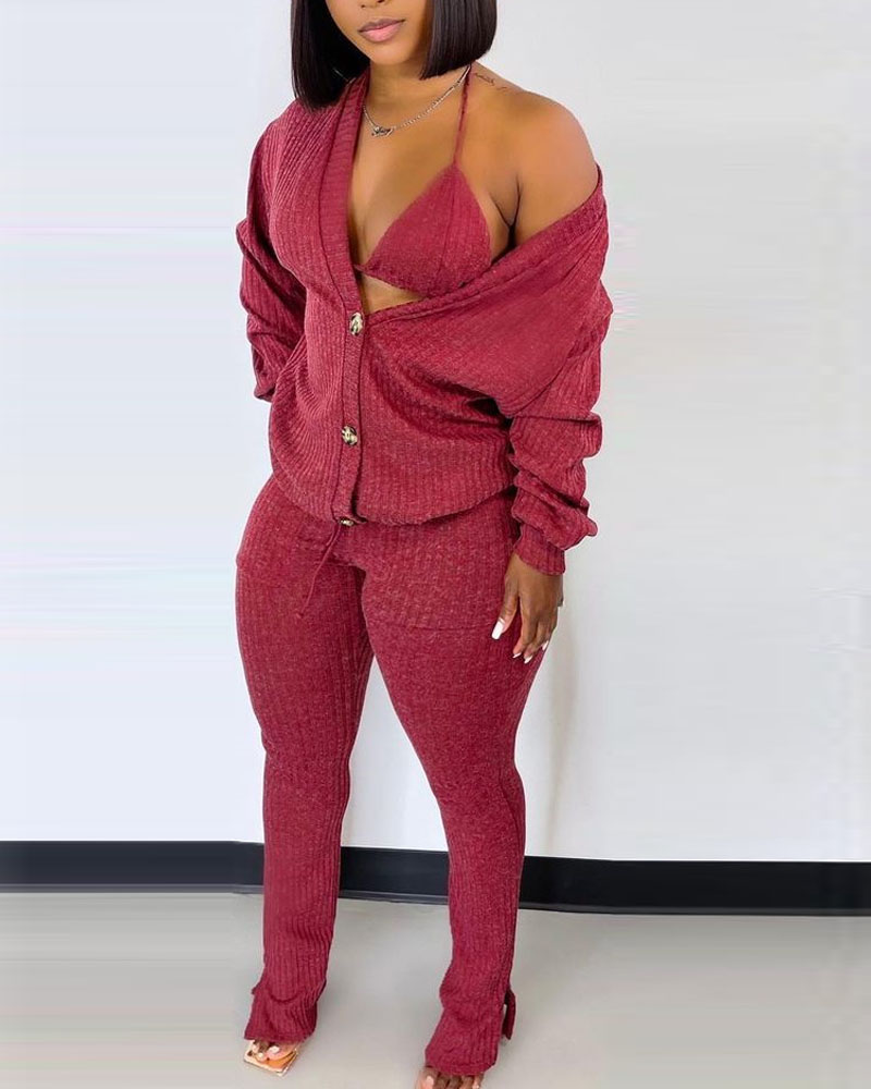 

Drawstring Waist Split Hem Skinny Pants, Red