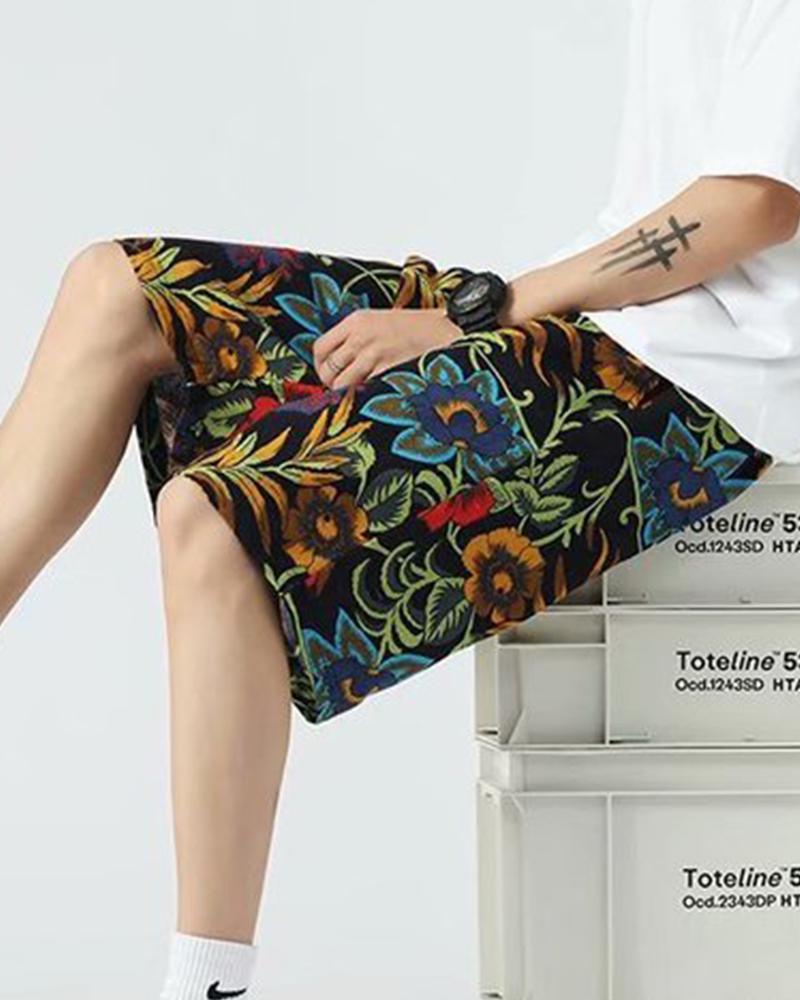 

National Style Multicolor Floral Print Short Pants