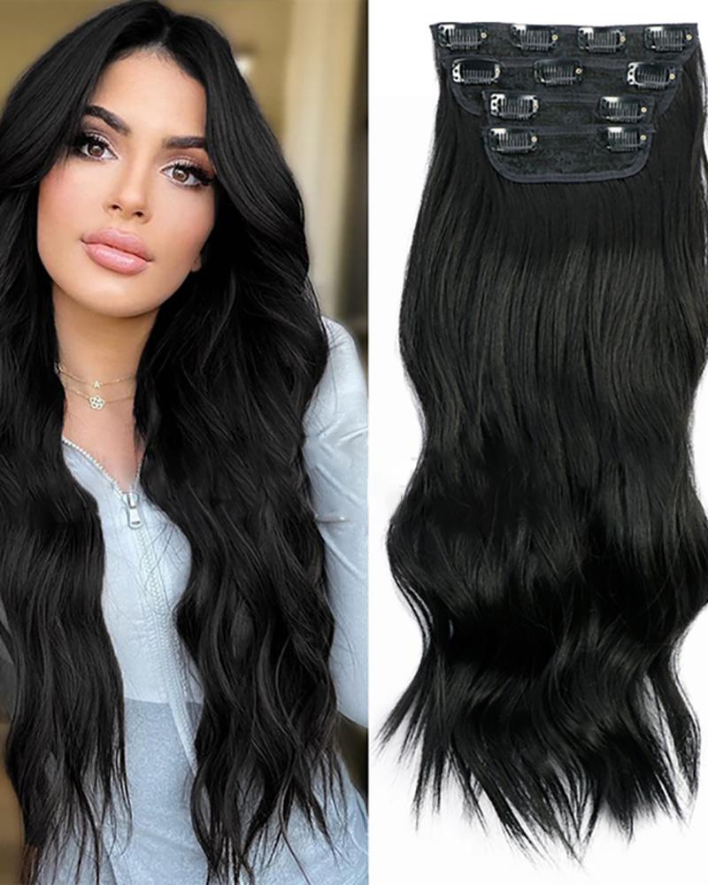 

4PCS Synthetic Wig Hairpieces 20 Inches Long Curly Black Wigs