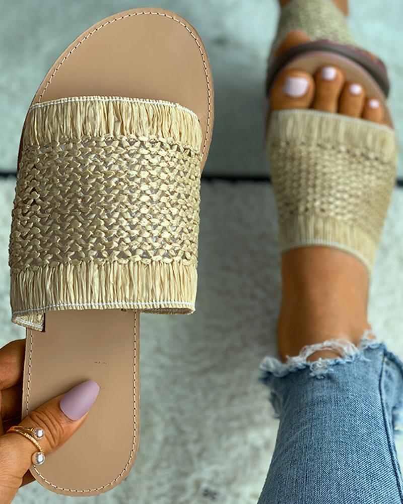

Braided Open Toe Casual Slippers, Apricot
